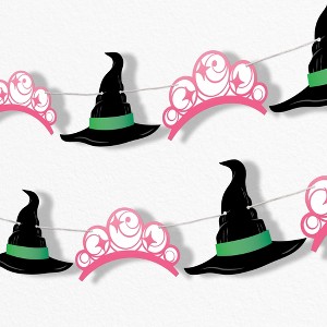 Big Dot of Happiness Witch Garland Banner, Birthday or Halloween Party Decor Backdrop, 30 Feet of Cord, 15 Paper Witch Hat and Pink Crown Shapes - 1 of 4