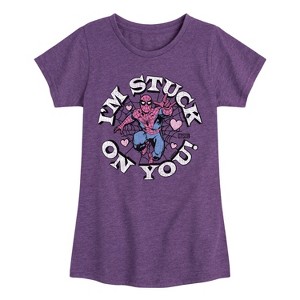 Girls' - Marvel - Spider-man Valentine I'm Stuck On You Fitted Short Sleeve Graphic T-Shirt - 1 of 4
