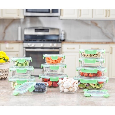 JoyFul 24-Piece Bright Green Glass Storage Containers with Leakproof Lids