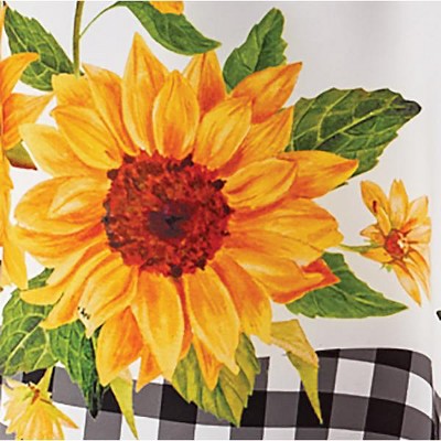 Round White Fabric Tablecloth with Sunflowers and Plaid Border