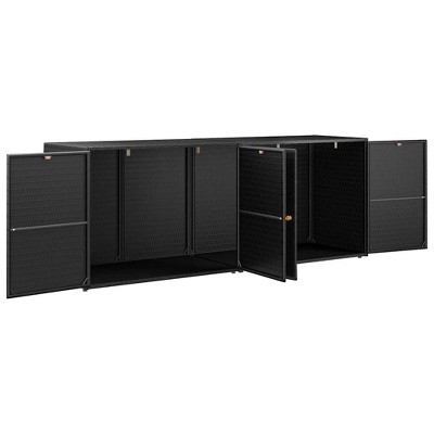 Black Poly Rattan Garden Storage Cabinet with Acacia Wood Knobs