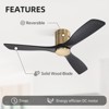 Sofucor 52 Inch Gold Flush Mount Ceiling Fan with Remote Control Solid Wood Blades Modern Indoor/Outdoor Fan No Light for Bedroom/Farmhouse/Patio - 3 of 4