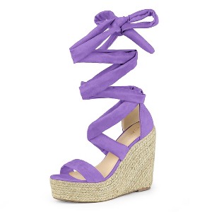 Allegra K Women's Espadrille Platform Wedges Heel Lace Up Sandals - 1 of 4