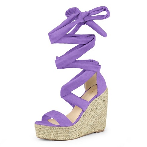 Allegra K Women's Espadrille Platform Wedges Lace Up Sandals Purple Us ...