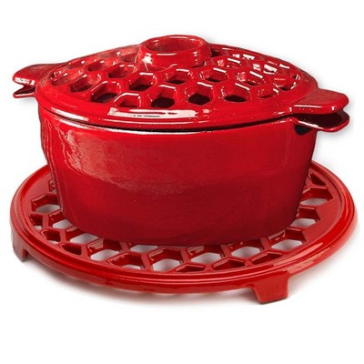Plow u0026 Hearth - 1.5 Quart Cast Iron Lattice Wood Stove Steamer u0026 Trivet  Set, Red : Target