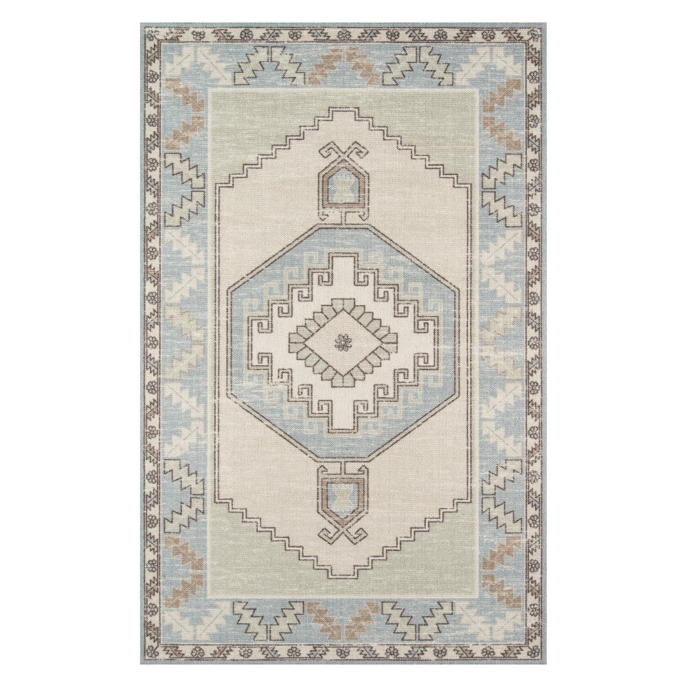 2'x3' Medallion Loomed Accent Rug Light Blue - Momeni