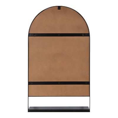 Chadwin 20" x 34" Arched Black Iron and Mango Wood Wall Mirror with Shelf