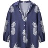Nlife Women Pineapple Printed Lapel Collar Half Sleeves Buttons Down Blouse Shirt - 2 of 4