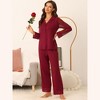 cheibear Women's Button Down Sheer-Mesh-Sleeve Sleepwear Shirt with Long Pants Pajama Set - 2 of 4