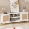 TV Stand for 65 Inch TV, White Entertainment Center Modern TV Console Table, Rattan TV Stand with Storage, Doors and Shelves - 2 of 4