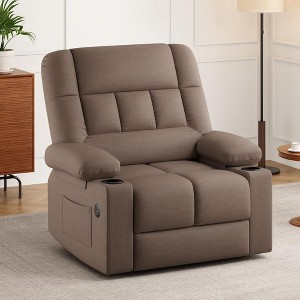 SEVOBAL 27.4" Oversize Lift Recliner Chair Sofa Massage Heat Large Wide Chair Ports Cup Holders Side Pockets Elderly Big Tall, Brown, 29"*39.8"*41" - 1 of 4
