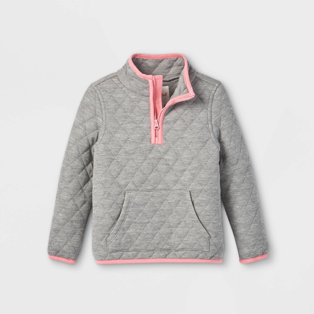 Toddler Girls' Quilted Zip-Up Pullover Sweatshirt - Cat & Jack Heather Gray 3T