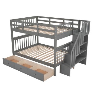 CLIHOME Stairway Full-Over-Full Bunk Bed with Drawer, Storage and Guard Rail for Bedroom - 1 of 4