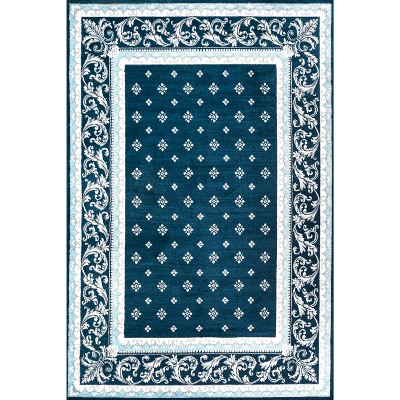 Acanthus Medallion French Border Navy/Blue Synthetic Area Rug 3x5