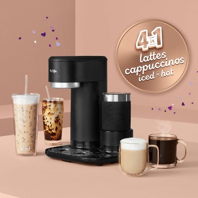 Sleek Black 4-in-1 Single-Serve Coffee and Latte Maker with Milk Frother
