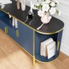 Luxury Fluted TV Stand, Curved Profile Sliding Doors Design TV and Media Console Table with Faux Marble Top and Adjustable Shelves,  for Living Room - 3 of 4