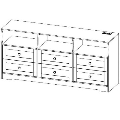 6 Drawer Led Dresser for Bedroom, Wood Dresser Storage Organizer with Power Outlets for 55'' TV, Dressers with Open Shelves, Chest of Drawers