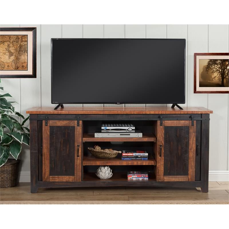 Santa Fe 65" Solid Wood TV Stand Antique Black and Honey - Martin Svensson Home, 5 of 7