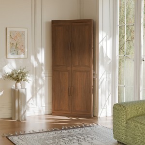 Wooakway Tall Wood Storage Cabinet Pantry Organizer with 4 Adjustable Shelves Doors Decorative Storage Cabinet Natural Wood/Black/Light Walnut/White - 1 of 4