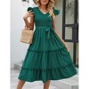 Women's Summer V Neck Smocked Maxi Dress Puff Sleeve Pregnancy Baby Shower Photoshoot Dress - 3 of 4