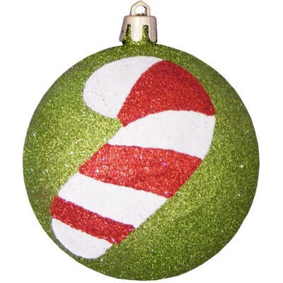 Christmas by Krebs 4ct Lime Green and Red Candy Cane Shatterproof Glitter Christmas Ball Ornaments 3.25" (80mm)