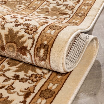 Ivory and Beige Rectangular Oriental Synthetic Area Rug