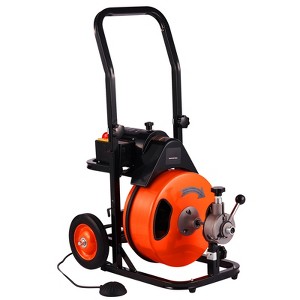 VEVOR Drain Cleaning Machine 75 FT x 1/2 Inch, Sewer Auger Auto Feed with 4 Cutter & Air-activated Foot Switch for 1" to 4" Pipes, Orange, Black - 1 of 4