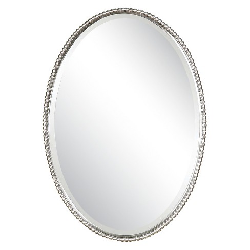 round brushed nickel bathroom mirror