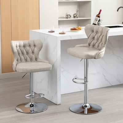 Modern Swivel Barstools, Home Office Chair, PU Leather Upholstered, Height Adjustable, 360° Swivel, Comfortable Back Support for Bedroom Home Vanity