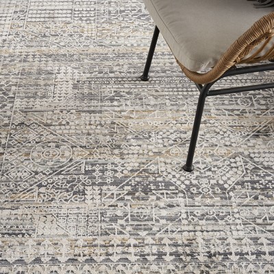 Ivory and Slate Floral Synthetic Rectangular Rug