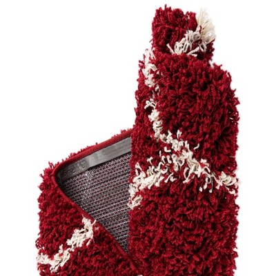Burgundy Red Square Trellis Shag Synthetic Area Rug