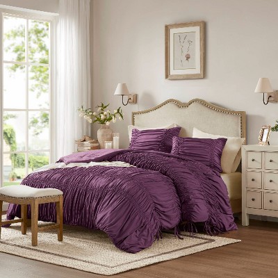 Lyngins French Country Comforter Set, Romantic Ruched Design Bedding Set, 1 Comforter & 1 Sham, Ultra-Soft Microfiber, All-Season Quilt Bedding Set