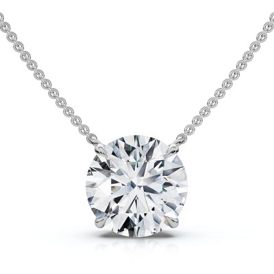Pompeii3 1 1/2Ct Floating Solitaire Diamond Pendant 14k Gold Women's 18" Chain Lab Created