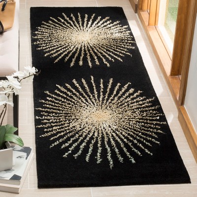 Hand-Tufted Black and Beige Wool Runner Rug