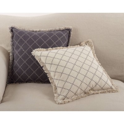 Slate Diamond Design Cotton Fringe Throw Pillow