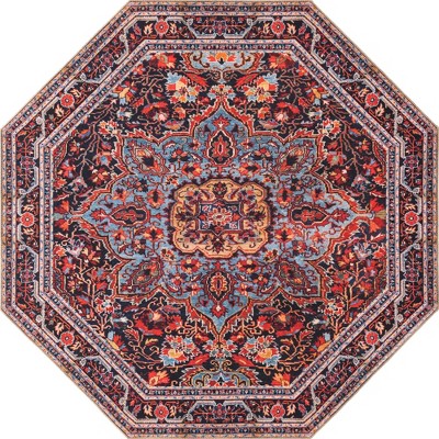 Octagon Vintage Medallion Chenille Rug 7'6" - Burgundy