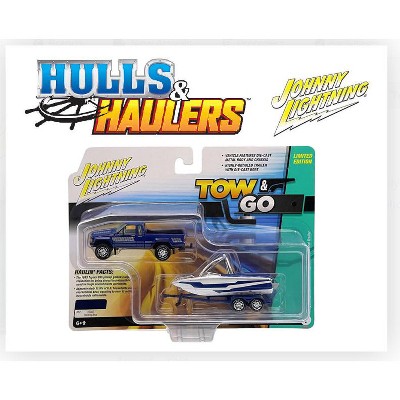 Johnny Lightning 1985 Toyota SR5 Pickup w/Malibu Speed Boat Trailer Hulls & Haulers