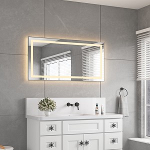 PAGED LED Bathroom Mirror with Front and Backlight, Wall Mounted Vanity Mirror with Aluminum Frame, Anti-Fog, Memory, 3 Colors - 1 of 4