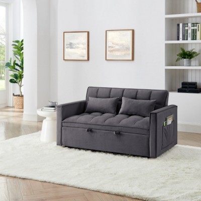 54.33" Modern Convertible Sleeper Sofa Bed with Adjustable Back, Compact Pull-Out Velvet Loveseat for Small Apartments or Offices–The Pop Home