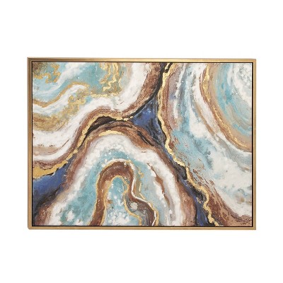 36" x 47" Modern Marbling Paint Framed Canvas Wall Art - Olivia & May