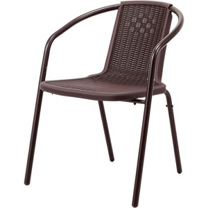 VINGLI Rattan Outdoor Dining Chairs Set of 1, Durable PE Plastic Stackable Patio Chairs with Comfortable Back for Porch, Garden, Brown - 1 of 4