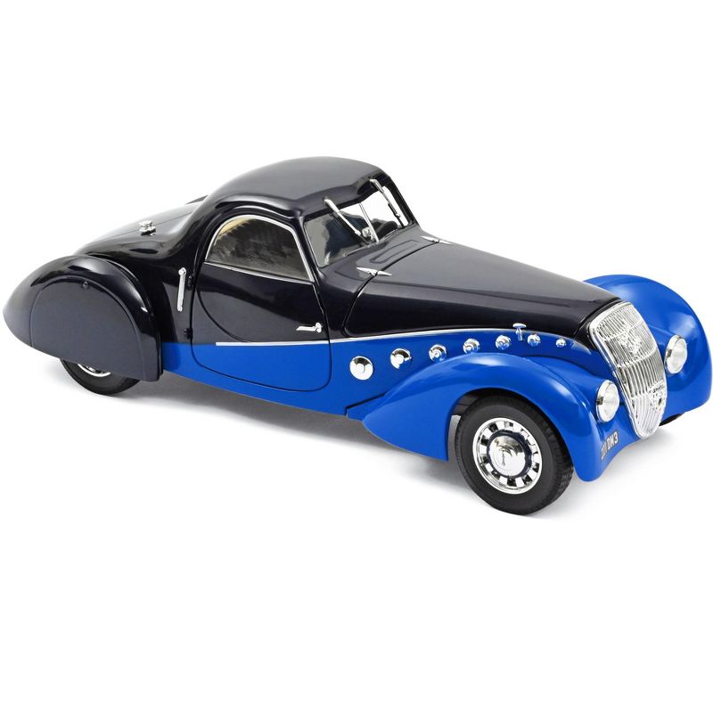 1937 Peugeot 302 Darl Mat Coupe Dark Blue and Blue 1/18 Diecast Model Car by Norev, 2 of 4