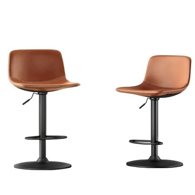 Fontoi Accent Chairs, Mid Century Modern Bar Stools Set of 2, Adjustable Counter Height Stools with Back for Kitchen Island, Brown, 16.9"*14.2"*33.8"