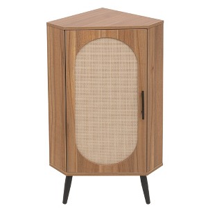 Chery Life Corner Cabinet With Rattan Door,Freestanding Corner Cabinet For Living Room - 1 of 4