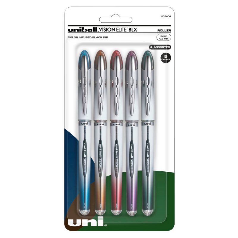 uni Vision Elite Roller Ball Stick Pen, 0.8 mm Bold, Assorted Colors, Pack of 5, 1 of 7