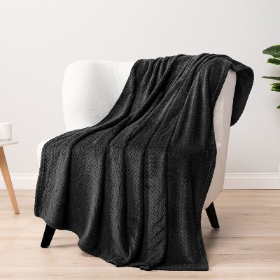 Black Microfiber Chevron Flannel Throw Blanket, 50x60 Inches
