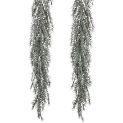 Sullivans 6'9" Artificial Pine Weeping with Snow Garland Set of 2, White