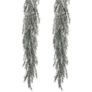Sullivans 6'9" Artificial Pine Weeping with Snow Garland Set of 2, White - 1 of 2