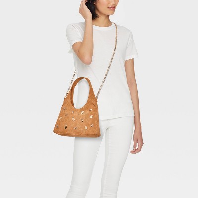 Faux Suede Mini Studded Slouchy Chain Handbag - Universal Thread Tan - image 2