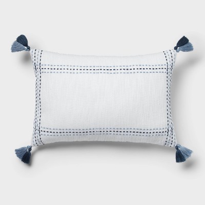 Oblong Slub Border Throw Pillow White/Navy - Threshold™